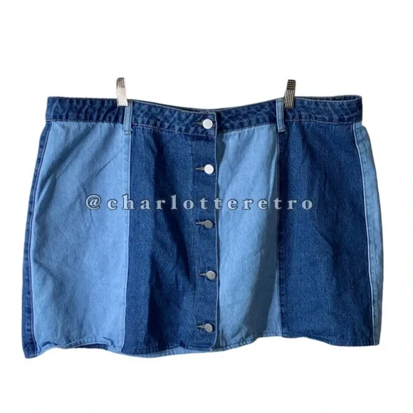 Denim Paneled Mini Skirt - Picture 2 of 5